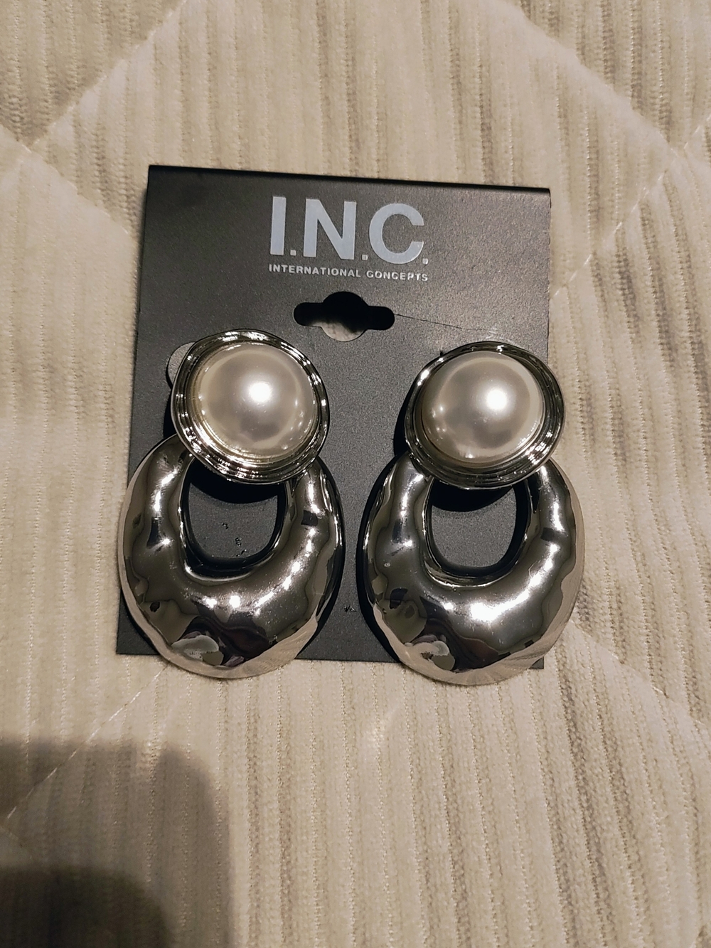 INC International Concepts Silver Pearl Statement Earrings